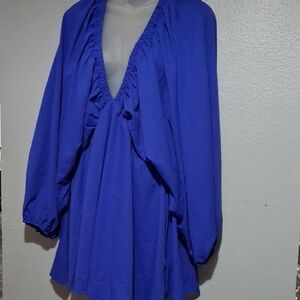 SHEIN Blue Relaxed Tunic with Ruffled Sleeves